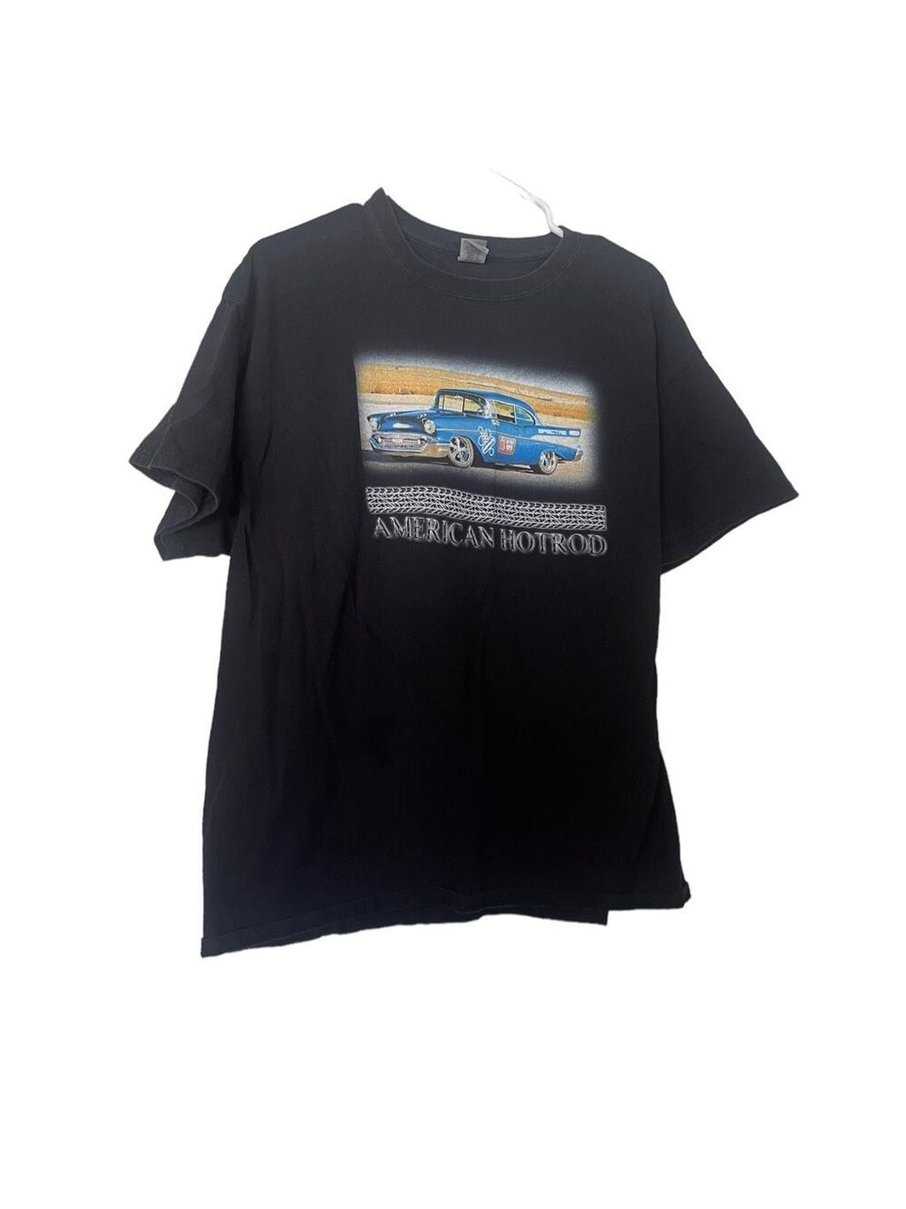 Gildan Mens Black American Hotrod Crew Neck Short Sleeve T-Shirt Size XL
